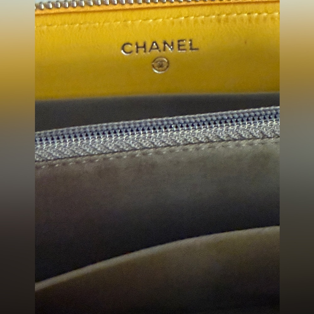 CHANEL Leather Round Zip Long Wallet Yellow - Picture 12 of 16